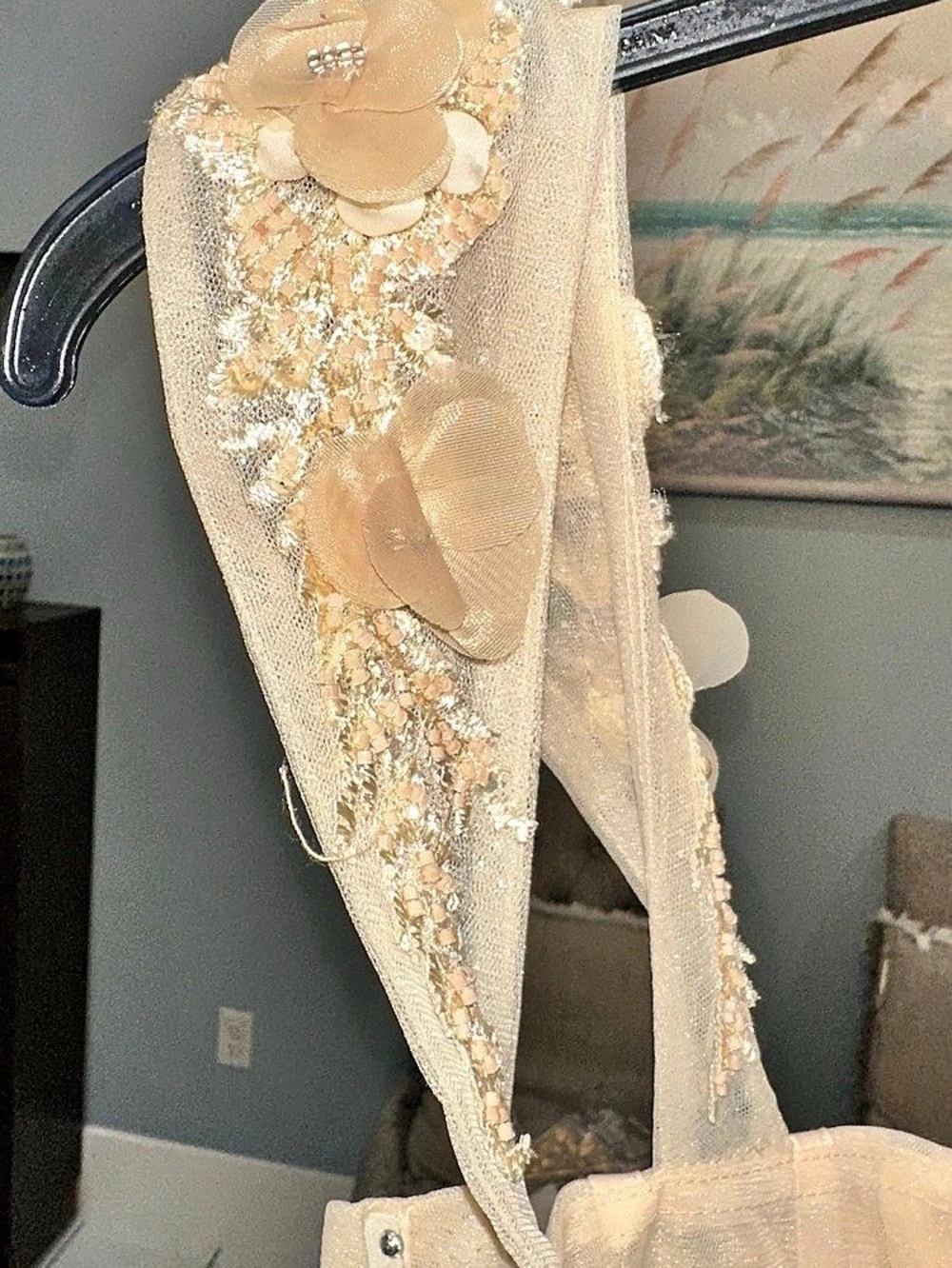 Embellished Tulle Prom Dress in Cream - Picture 4 of 10